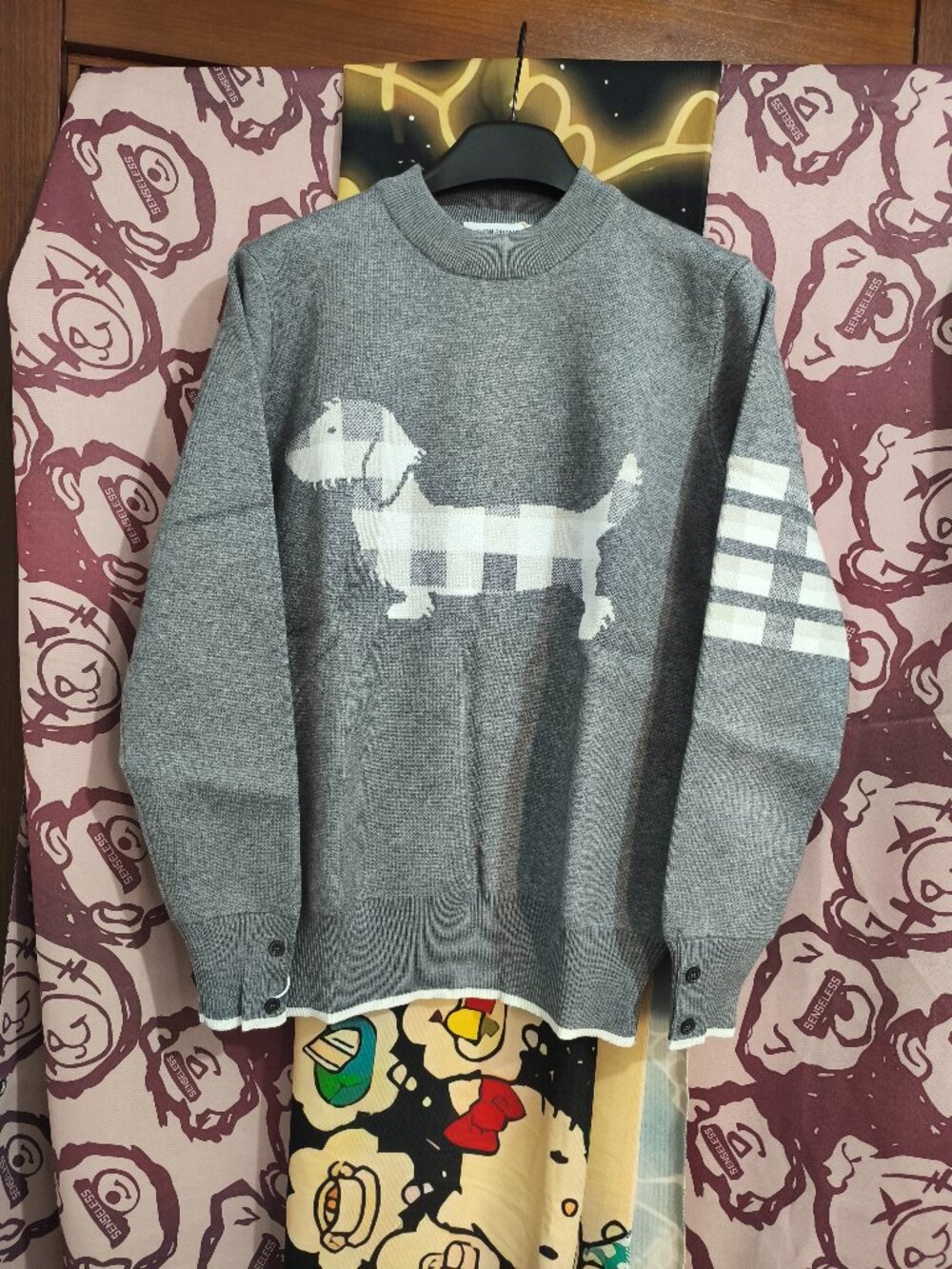 Thom Browne Grey Crewneck Sweater With Dachshund Motif